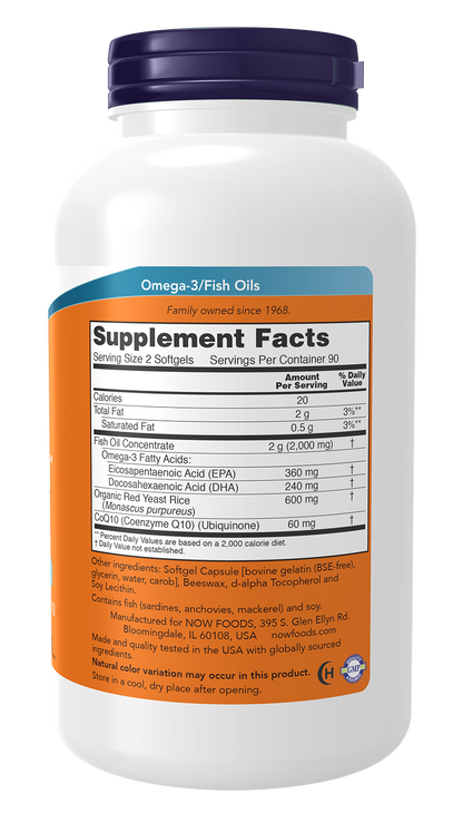 NOW Supplements, Red Omega™ with CoQ10, Omega-3 Fish Oil, 180 Softgels