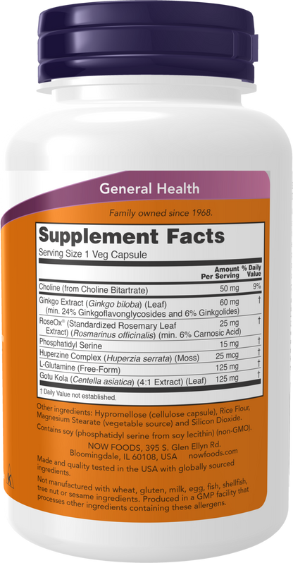 NOW Supplements, Brain Elevate™, Ginkgo Biloba & RoseOx®, 120 Veg Caps