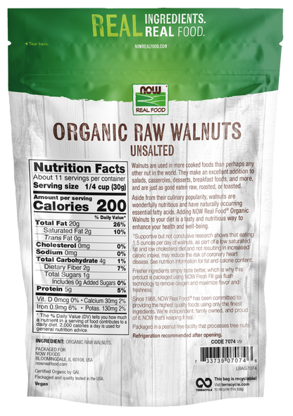 NOW Foods, Organic Walnuts Halves and Pieces, Raw, Unsalted, 12 oz
