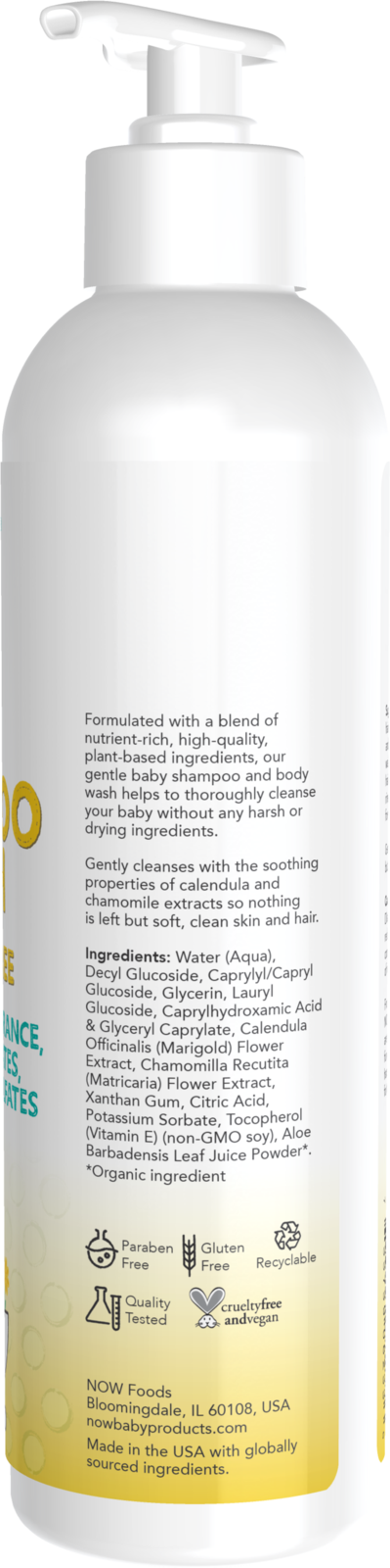 NOW Baby, Gentle Shampoo & Wash, Fragrance Free with No Artificial Fragrance, Parabens, Phthalates, Petrolatum or Sulfates, 8-Ounce