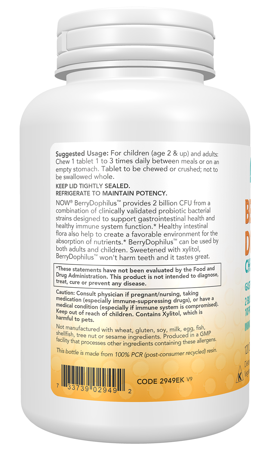 NOW Supplements, BerryDophilus™,  2 Billion., 10 Strains, 120 Chewables