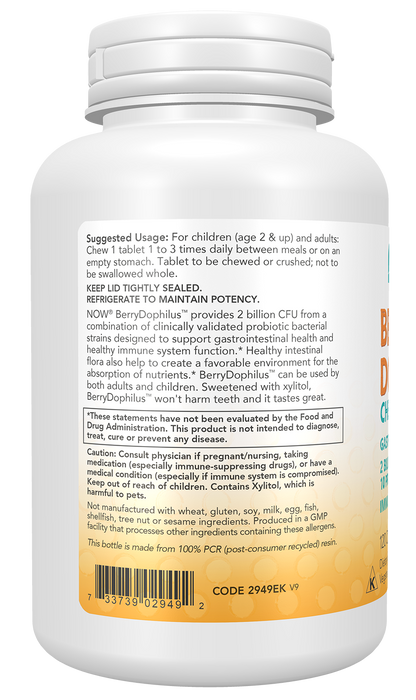 NOW Supplements, BerryDophilus™,  2 Billion., 10 Strains, 120 Chewables