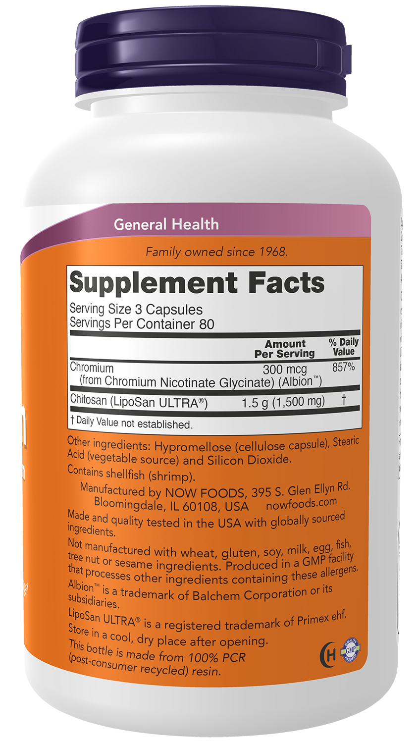 NOW Supplements, Chitosan 500 mg plus Chromium, 240 Veg Caps