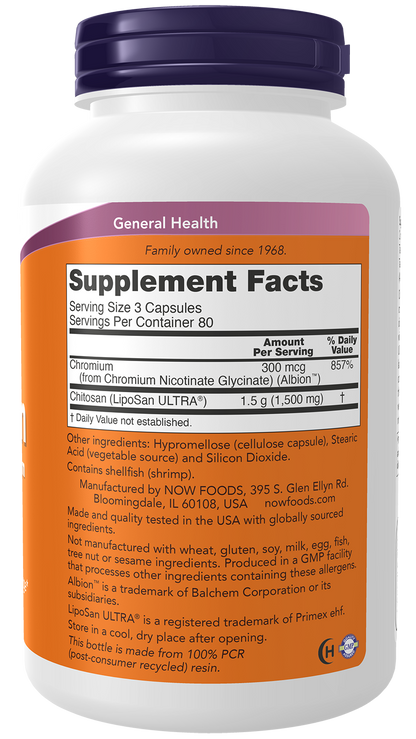 NOW Supplements, Chitosan 500 mg plus Chromium, 240 Veg Caps