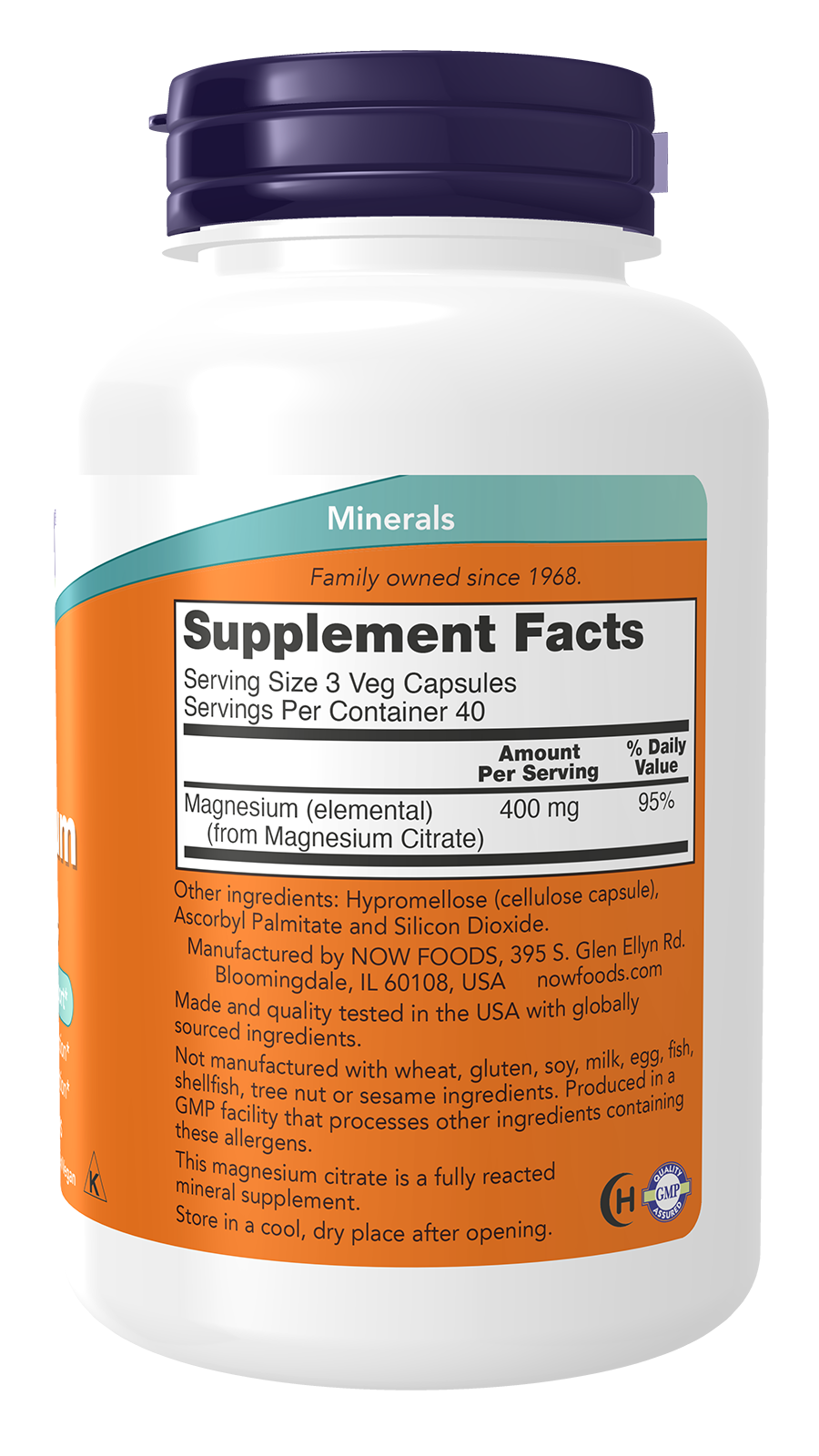 NOW Supplements, Magnesium Citrate, Enzyme Function*, 120 Veg Caps