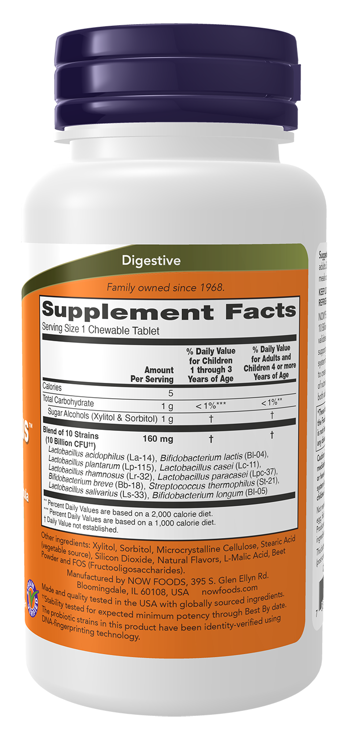 NOW Supplements, BerryDophilus™, 10 Billion, 10 Strains, 50 Chewables