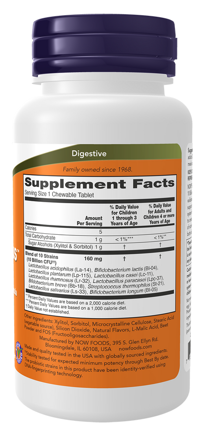 NOW Supplements, BerryDophilus™, 10 Billion, 10 Strains, 50 Chewables
