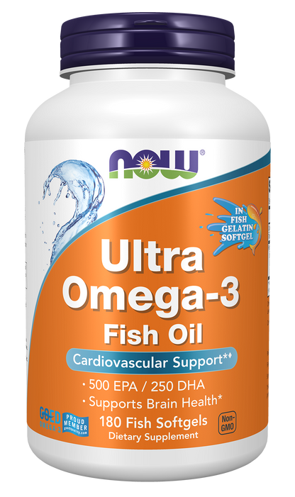 NOW Supplements, Ultra Omega-3, 500 EPA  250 DHA, 180 Fish Gelatin Softgels