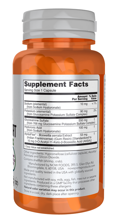 NOW Sports, Advanced Joint Support, Glucosamine, Hyaluronic Acid, 60 Caps