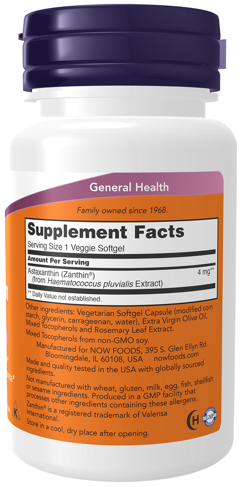 NOW Supplements, Astaxanthin 4 mg, Zanthin®, 60 Veg Softgels