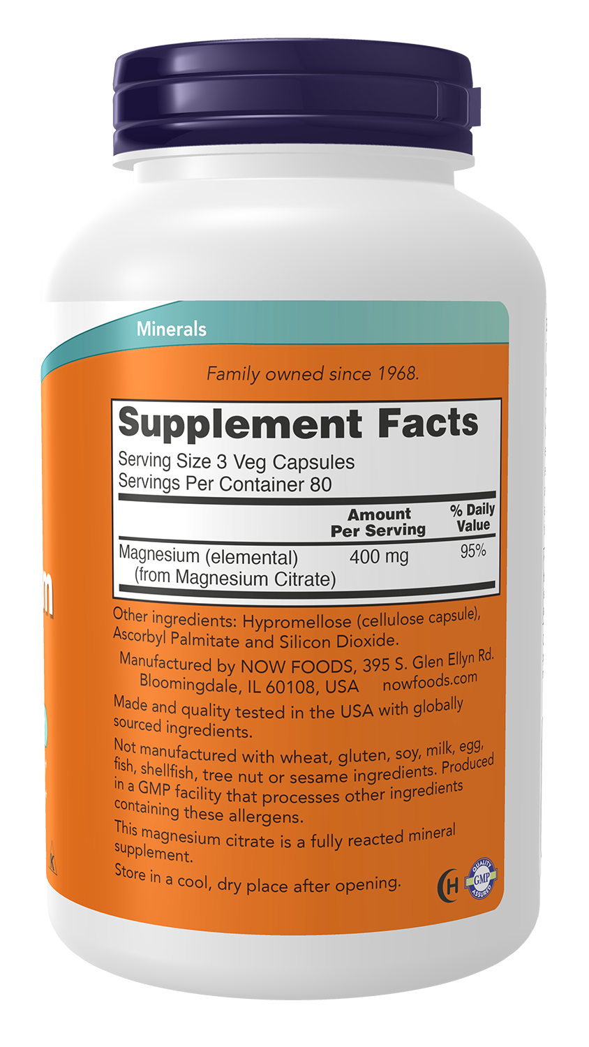 NOW Supplements, Magnesium Citrate, Enzyme Function*, 240 Veg Caps