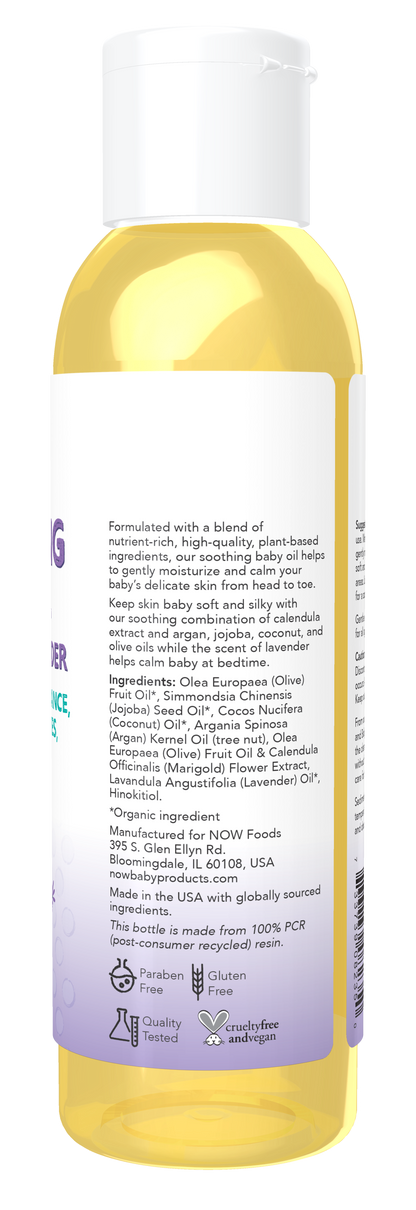 NOW Baby, Soothing Baby Oil, Calming Lavender, No Artificial Fragrance, Parabens, Phthalates, or Petrolatum, 4-Ounce