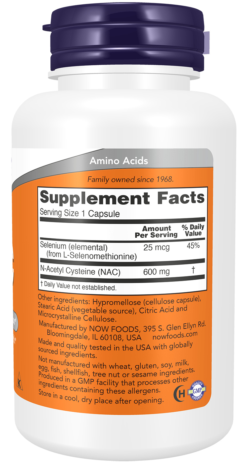 NOW Supplements, NAC (N-Acetyl Cysteine) 600 mg with Selenium 100 Capsules