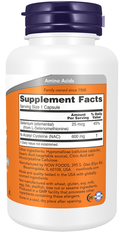 NOW Supplements, NAC (N-Acetyl Cysteine) 600 mg with Selenium 100 Capsules