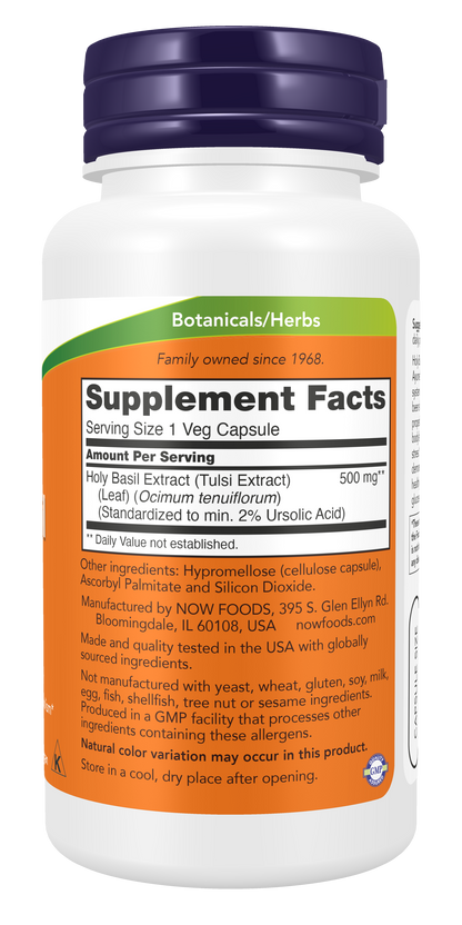 NOW Supplements, Holy Basil Extract 500 mg, 90 Veg Caps