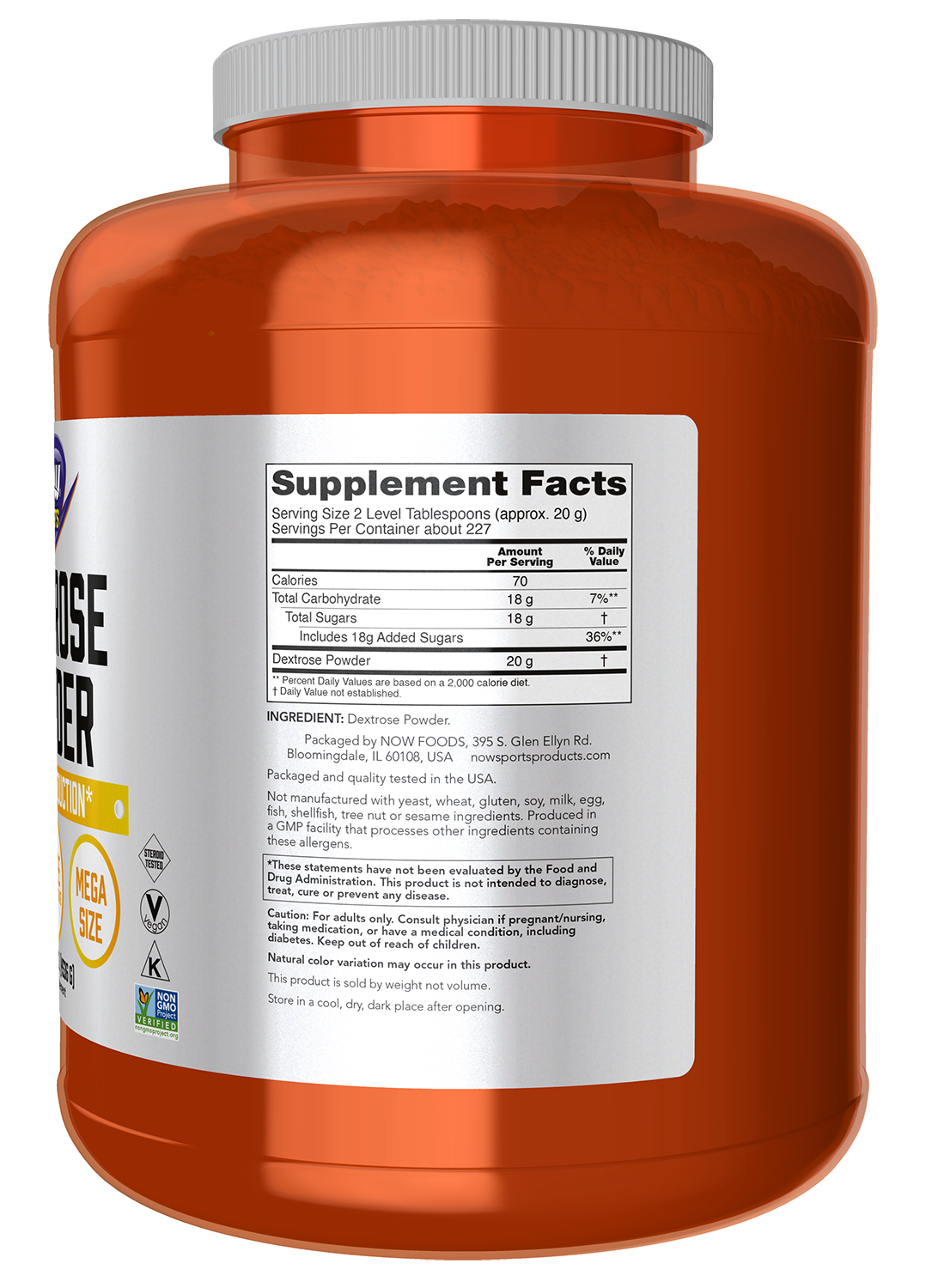 NOW Sports, Dextrose Powder, Simple Carb, Quick Energy Fuel*, 10 lbs