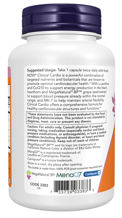 NOW Supplements, Clinical Cardio, Cardiovascular Support*, 90 Veg Caps
