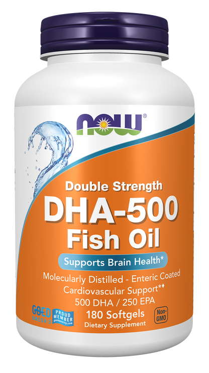 NOW Supplements, DHA-500 with 250 EPA, Molecularly Distilled, 180 Softgels
