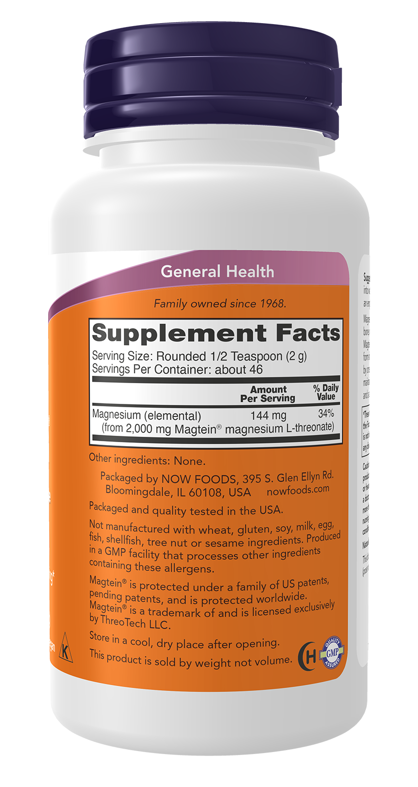 NOW Supplements, Magtein® with patented form of Magnesium, Powder,  3.2 oz