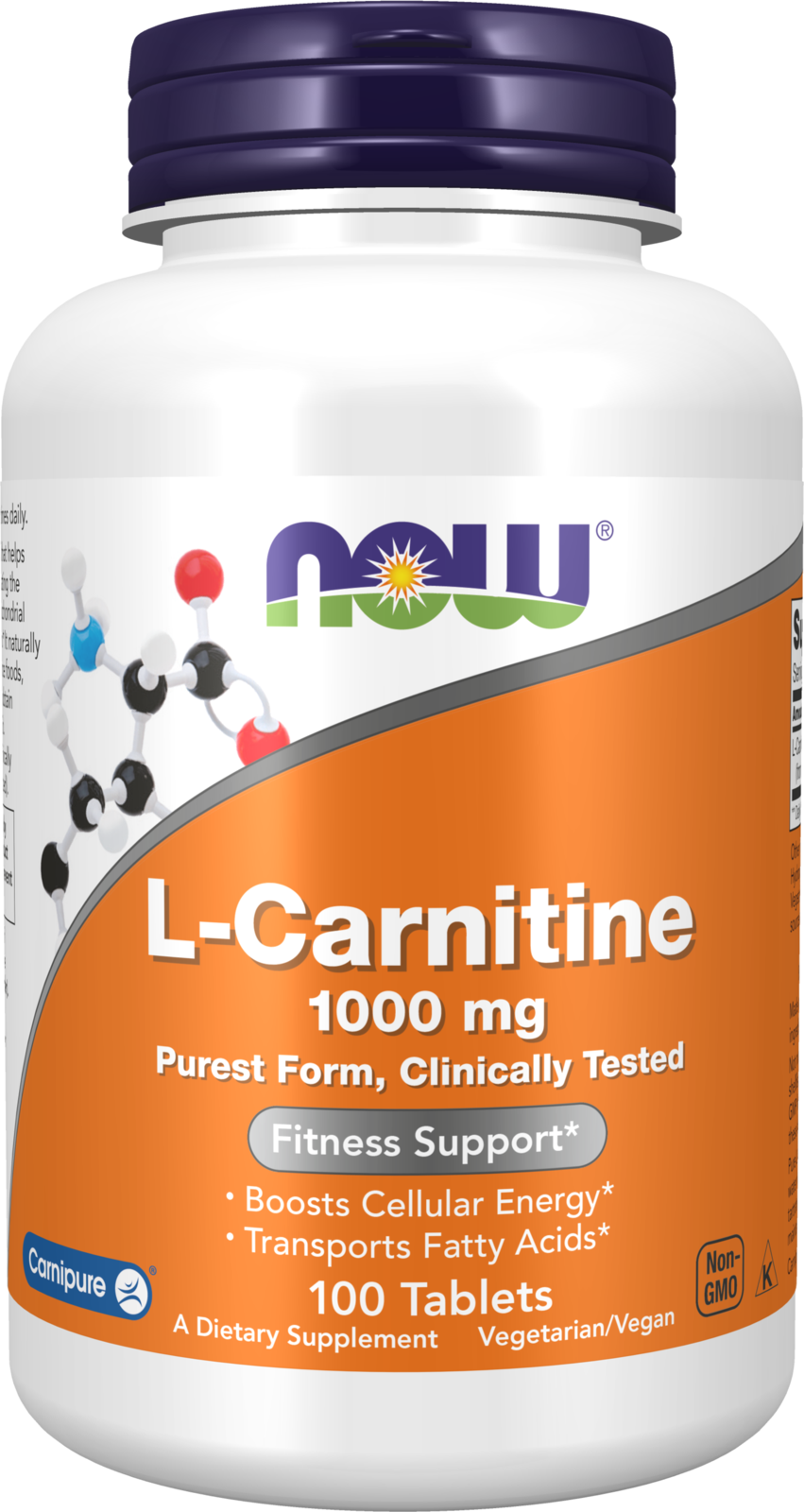 NOW Supplements, L-Carnitine 1,000 mg, Purest Form, Amino Acid, 100 Tabs