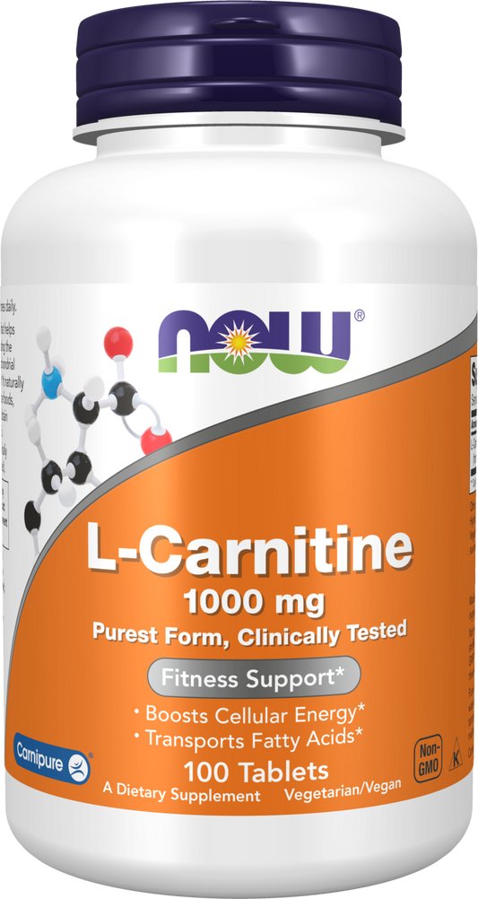 NOW Supplements, L-Carnitine 1,000 mg, Purest Form, Amino Acid, 100 Tabs