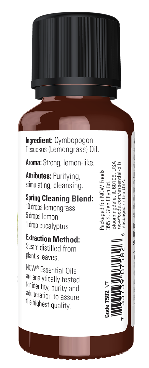 NOW Essential Oils, Lemongrass Oil, Undiluted, Steam Distilled, 1 fl. oz