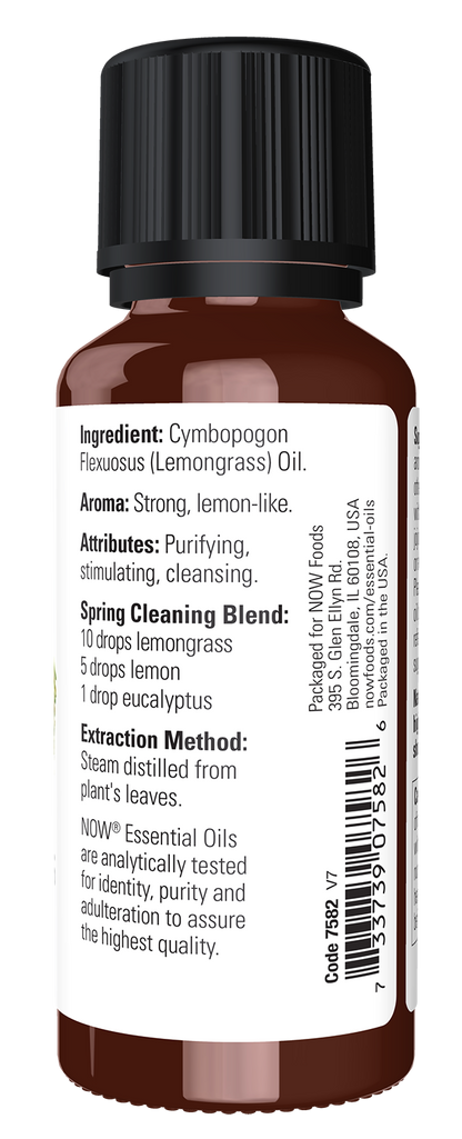 NOW Essential Oils, Lemongrass Oil, Undiluted, Steam Distilled, 1 fl. oz
