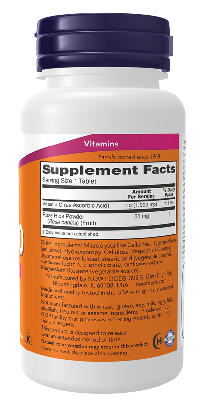 NOW Supplements, Vitamin C-1,000 with Rose Hips, Sustained Release, Antioxidant Protection*, 60 Tablets