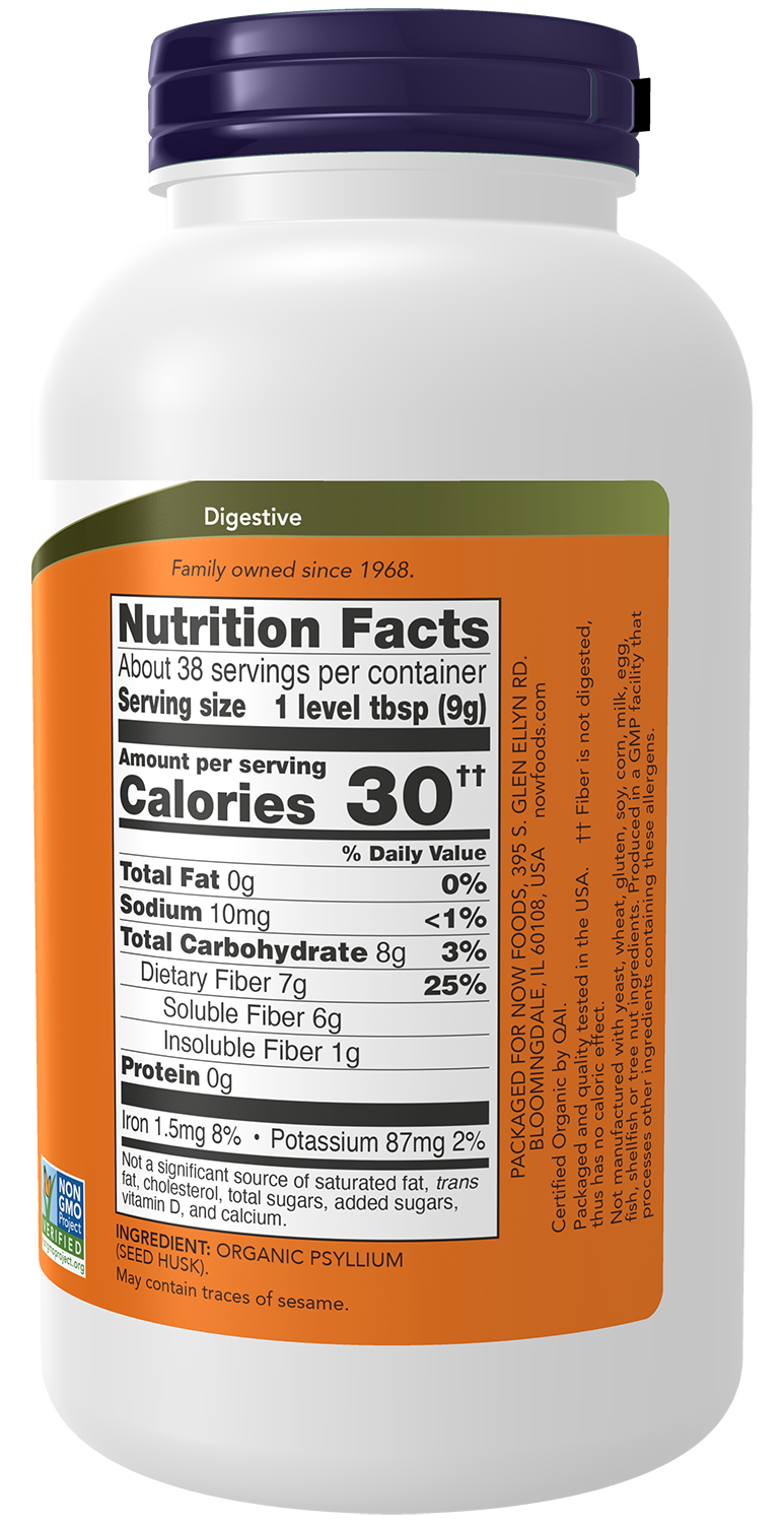 NOW Supplements, Organic Psyllium Husk Powder, Soluble Fiber, 12 oz
