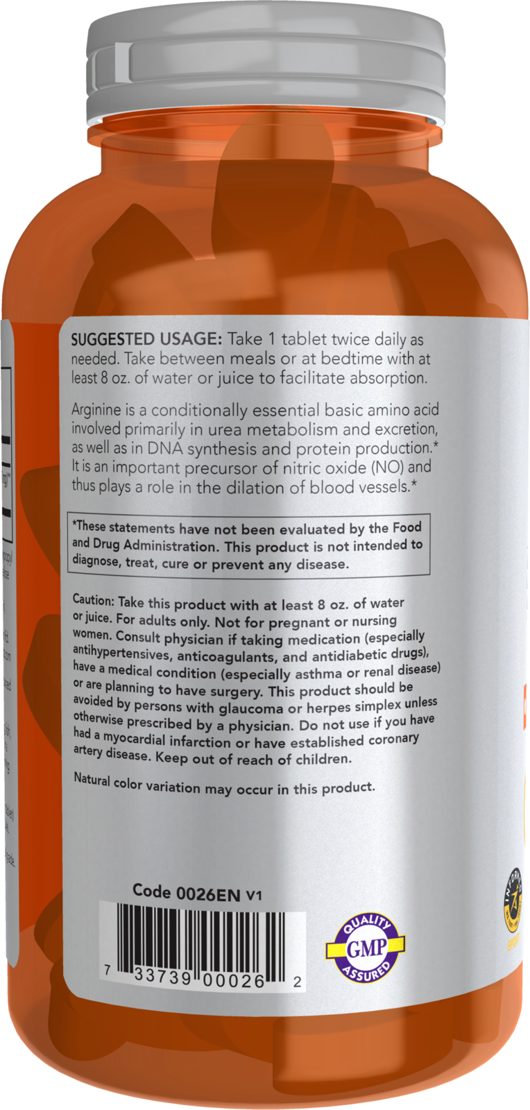 NOW Sports, L-Arginine 1,000mg, Double Strength, N.O. Precursor*, 180 Tabs
