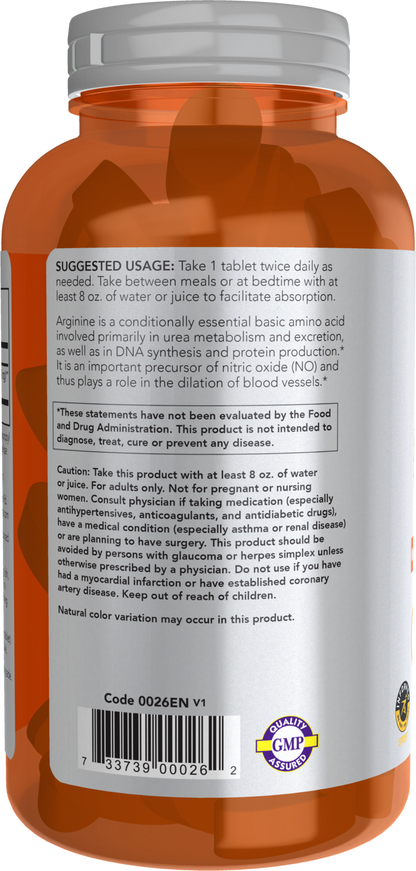 NOW Sports, L-Arginine 1,000mg, Double Strength, N.O. Precursor*, 180 Tabs
