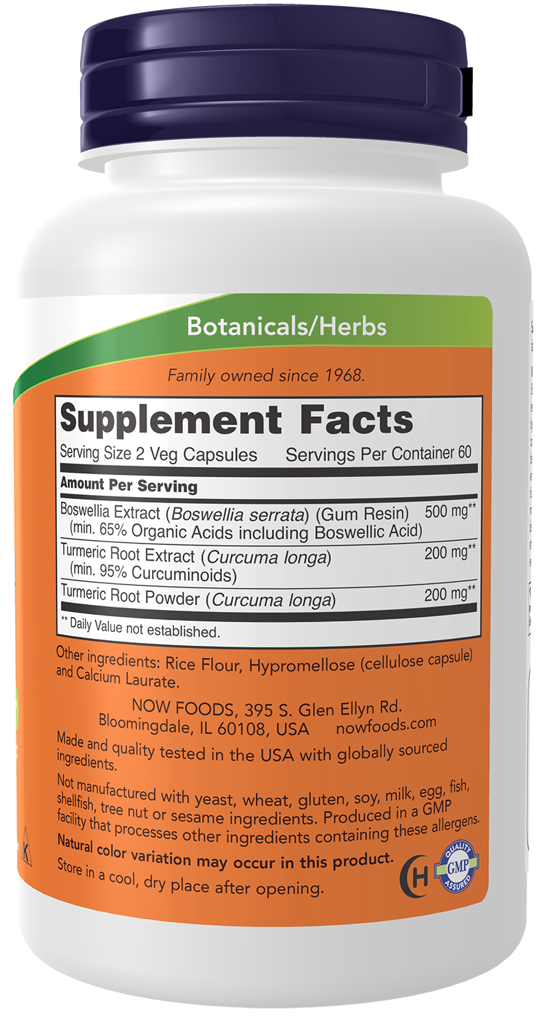 NOW Supplements, Boswellia Ext. 250 mg & Turmeric, 120 Veg Caps