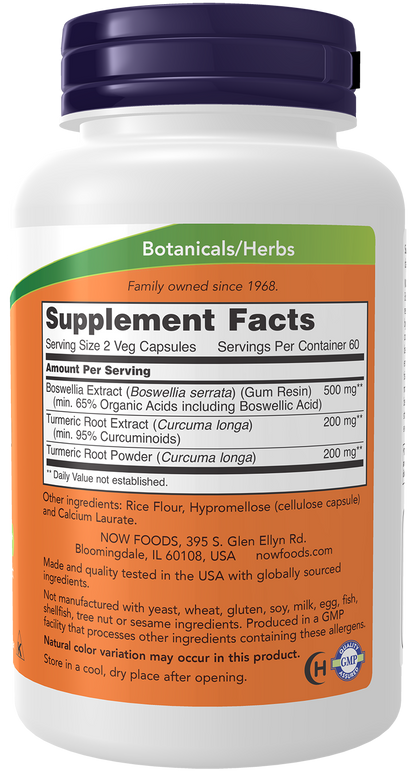 NOW Supplements, Boswellia Ext. 250 mg & Turmeric, 120 Veg Caps