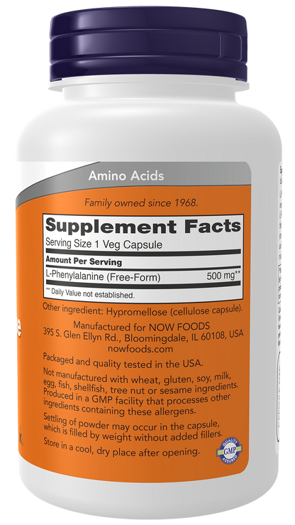 NOW Supplements, L-Phenylalanine 500 mg, Amino Acid, 120 Veg Caps