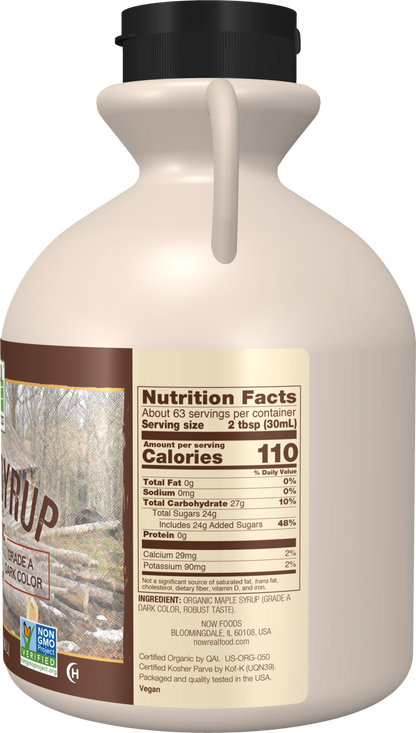 NOW Foods, Certified Organic Maple Syrup, Grade A Dark Color, 64 fl. oz