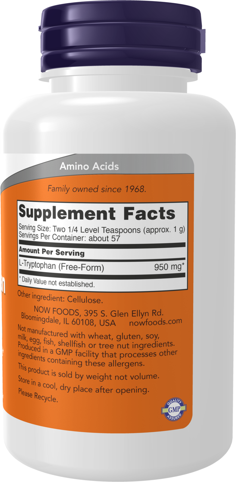 NOW Supplements, L-Tryptophan Powder, Free-Form, Amino Acid, 2-oz