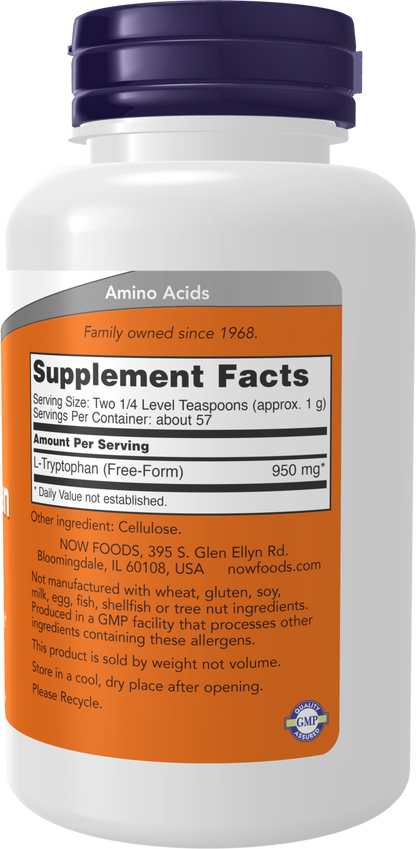NOW Supplements, L-Tryptophan Powder, Free-Form, Amino Acid, 2-oz