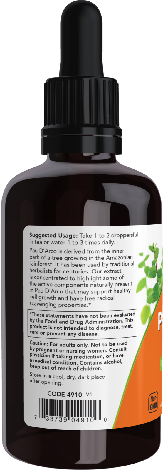 NOW Supplements, Pau D'Arco Extract Liquid with Dropper, 2 oz