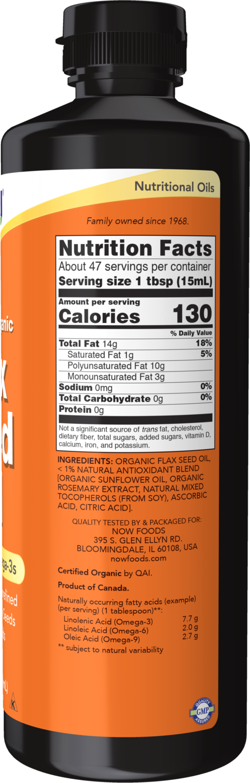NOW Supplements, Organic Flax Seed Oil Liquid, Unrefined, 24 fl. oz