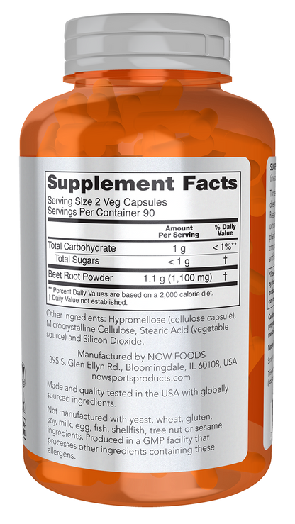 NOW Sports, Beet Root 550 mg, Naturally Occurring Nitrates, 180 Veg Caps