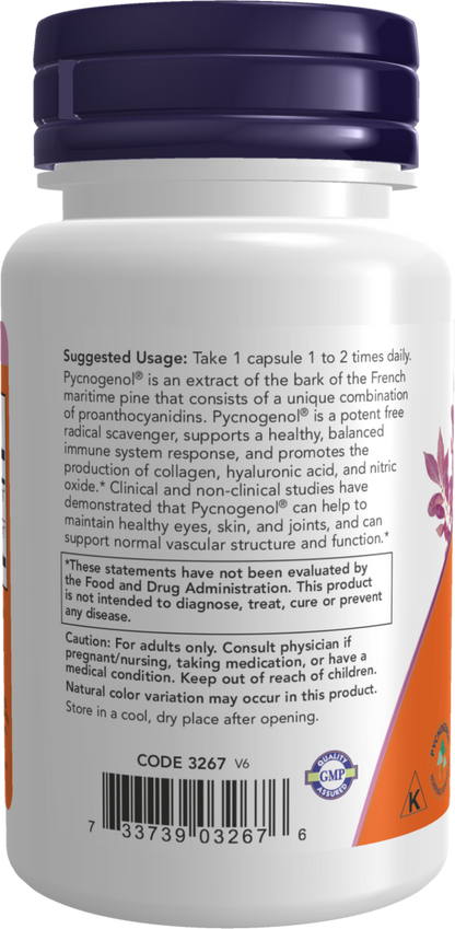 NOW Supplements, Pycnogenol 100 mg with Amla, 60 Veg Caps