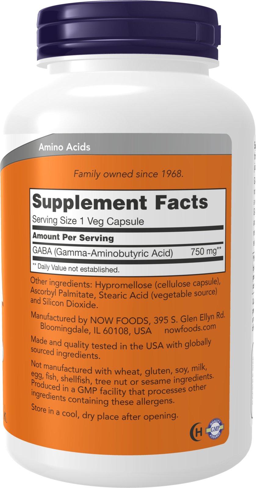 NOW Supplements, GABA 750mg, Cognitive Support*, 200 Veg Caps