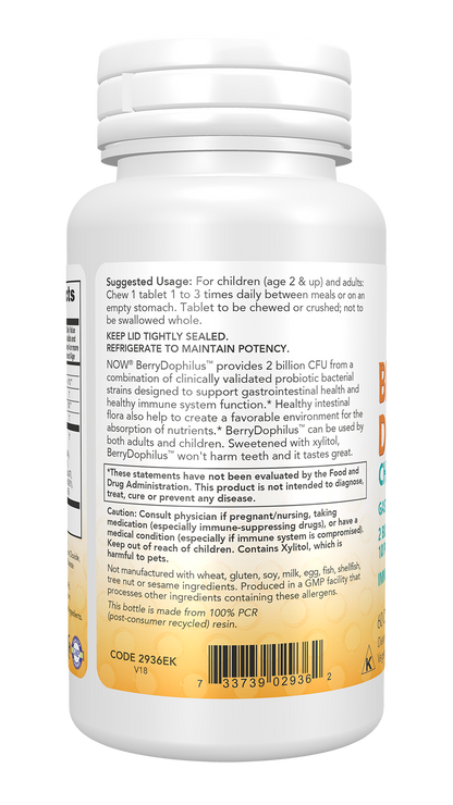 NOW Supplements, BerryDophilus™ , 2 Billion., 10 Strains,  60 Chewables