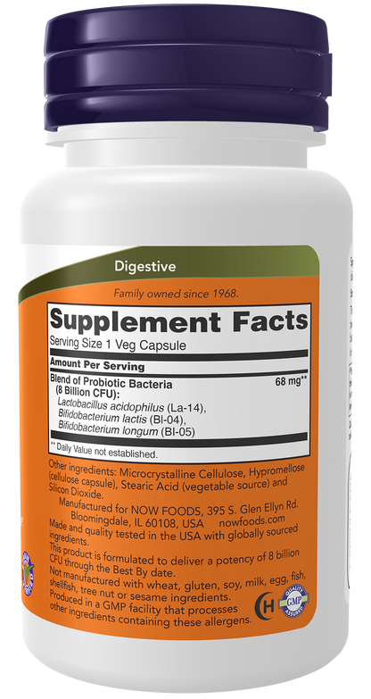 NOW Supplements, 8 Billion Acidophilus & Bifidus, Probiotic, 60 Veg Caps