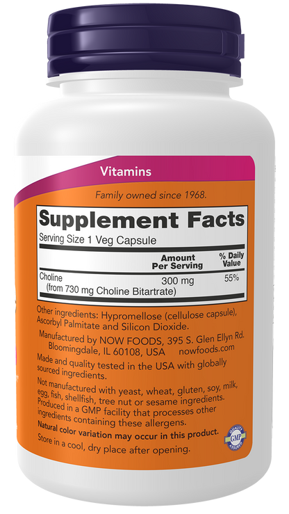 NOW Supplements Choline 300 mg, 100 Veg Capsules - Supports Nervous System and Liver Health*, Vegan