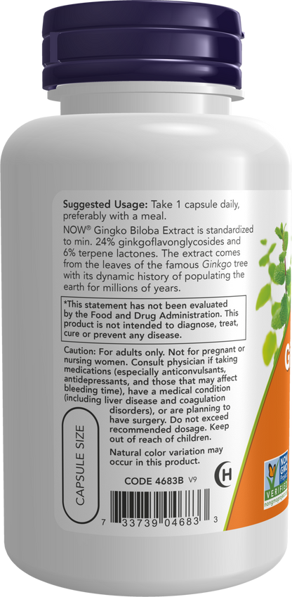NOW Supplements, Ginkgo Biloba 120 mg, Double Strength, 100 Veg Caps