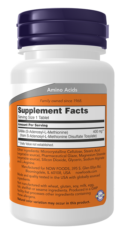 NOW Supplements, SAMe 400 mg, Nervous System Support*, 30 Tabs