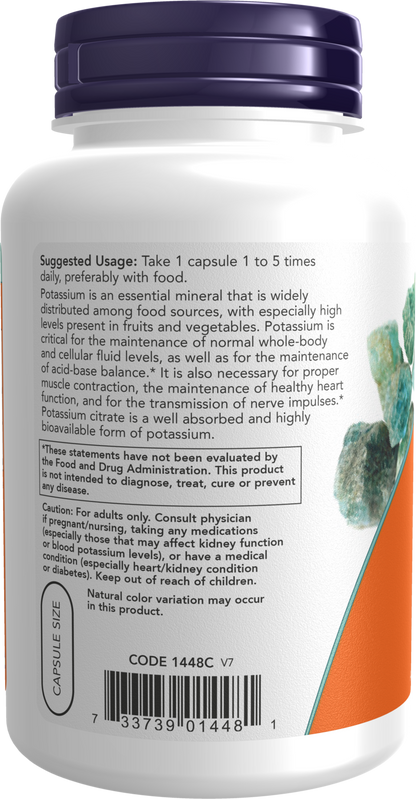 NOW Supplements, Potassium Citrate 99 mg, Essential Mineral, 180 Veg Caps