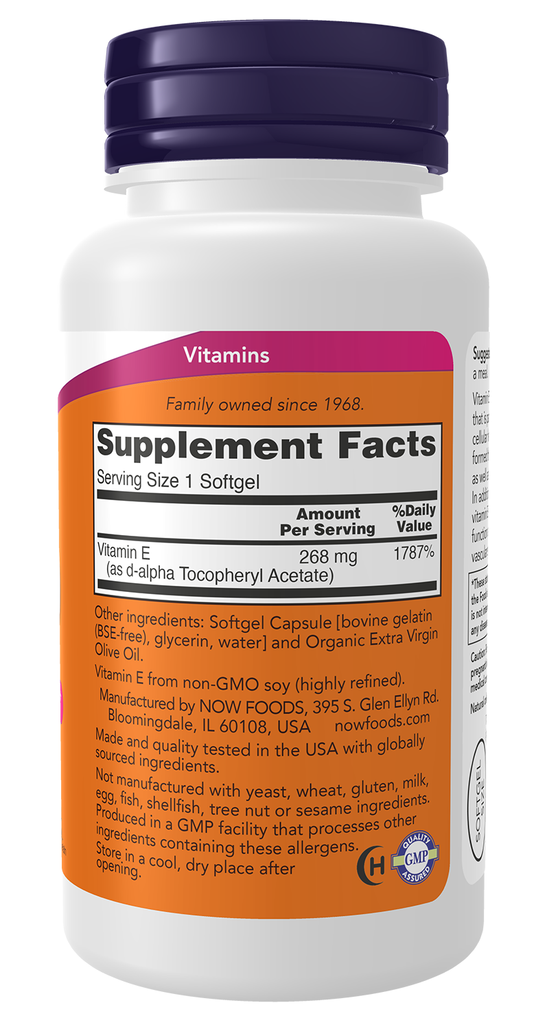 NOW Supplements, Vitamin E-400 IU, D-Alpha Tocopheryl, 100 Softgels