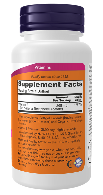 NOW Supplements, Vitamin E-400 IU, D-Alpha Tocopheryl, 100 Softgels